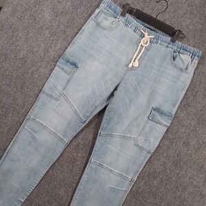 Smoke & Ash Cargo Jeans Mens 38x32 Light Wash Relaxed Tapered Denim Pants